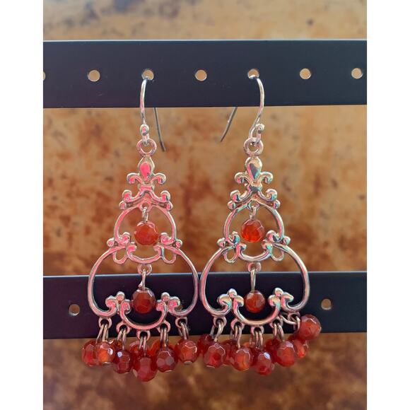 Carnelian Agate and Sterling Silver Chandelier Earrings - Picture 4 of 7